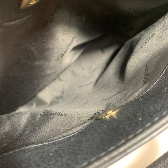 Calvin Klein Black Metallic Gold Tan Structured Satchel Buckle Lock Key EUC - Picture 14 of 16